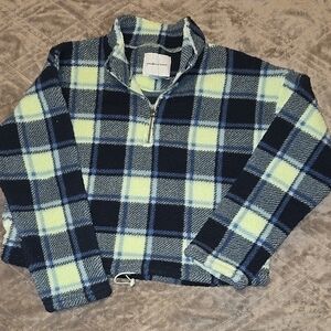 American Eagle Blue Plaid Long Sleeve Collar Top size XS or Med